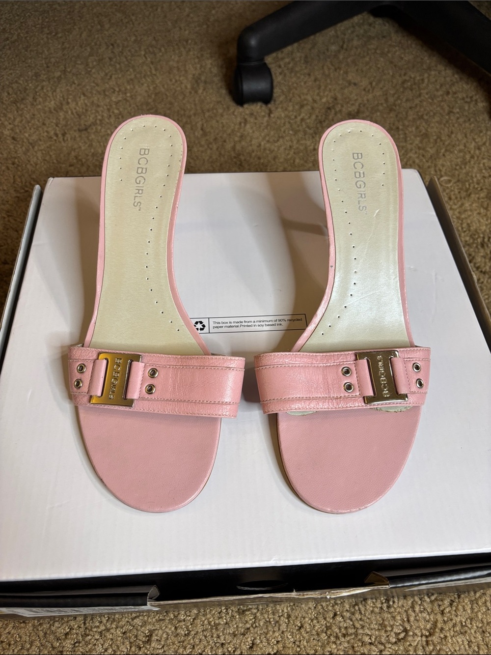 BCBGirls Pink Slide Mules with Gold Buckle